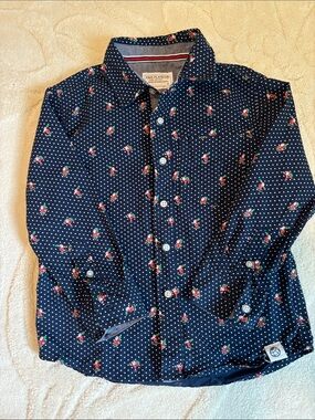 Kids Free Planet Navy Button-Down Shirt with White Dots and Santa’s